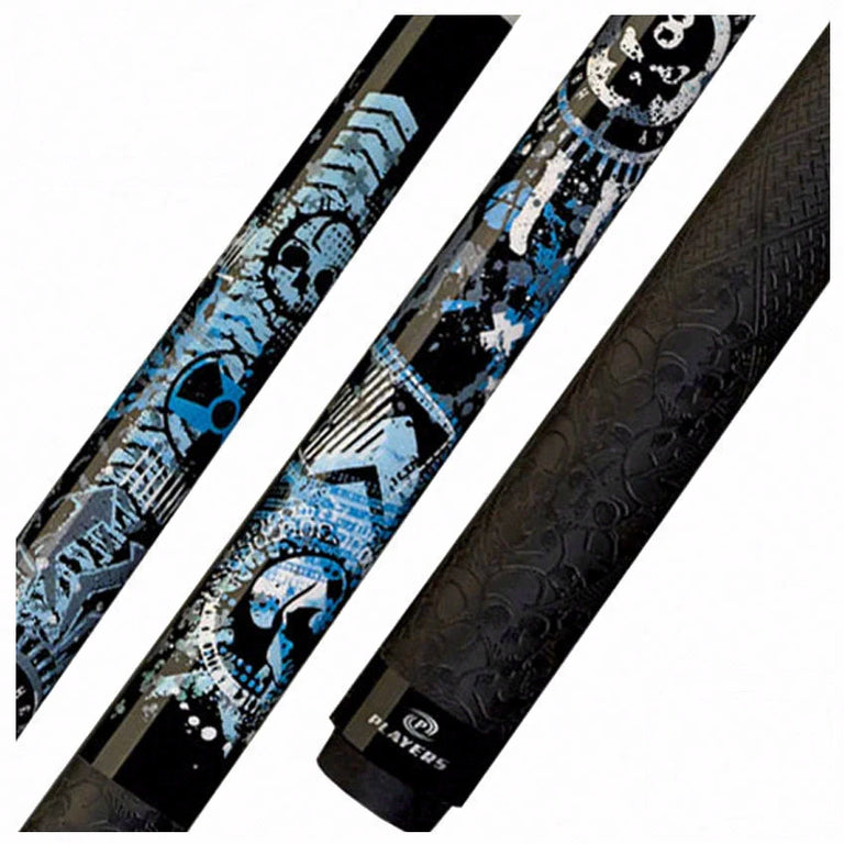 Players Blue and White Anarchy Skulls Graphic Pool Cue - DGFB
