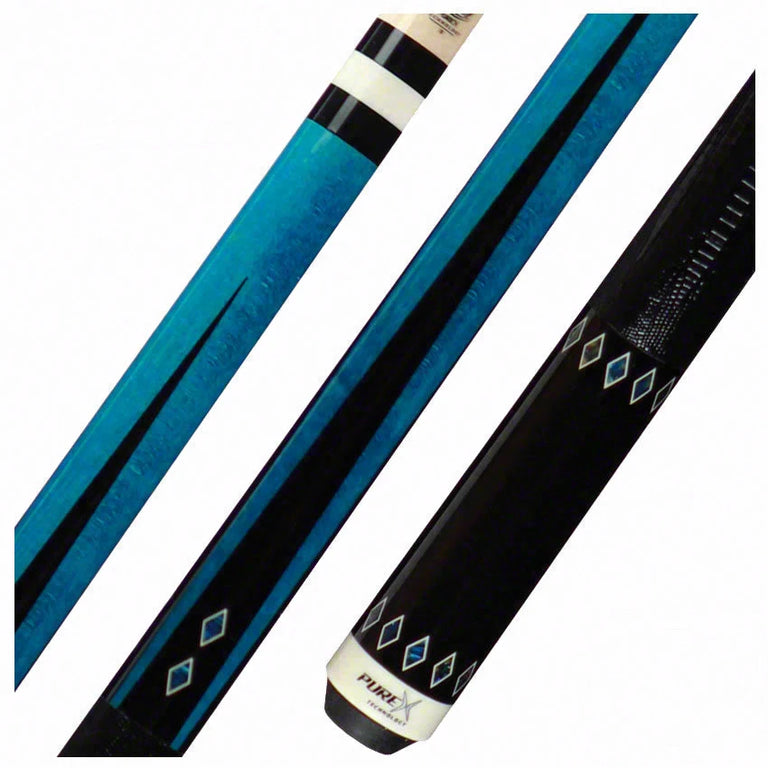 PureX Technology Pool Cue - Teal Stained Birdseye Maple with Teal Inlays and Black Overlay - HXT32