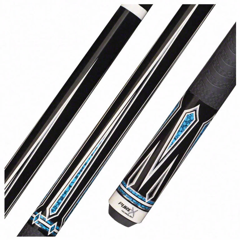 PureX Technology Pool Cue - Midnight Black with White and Blue Recon 4 Pt. Graphics - HXT62