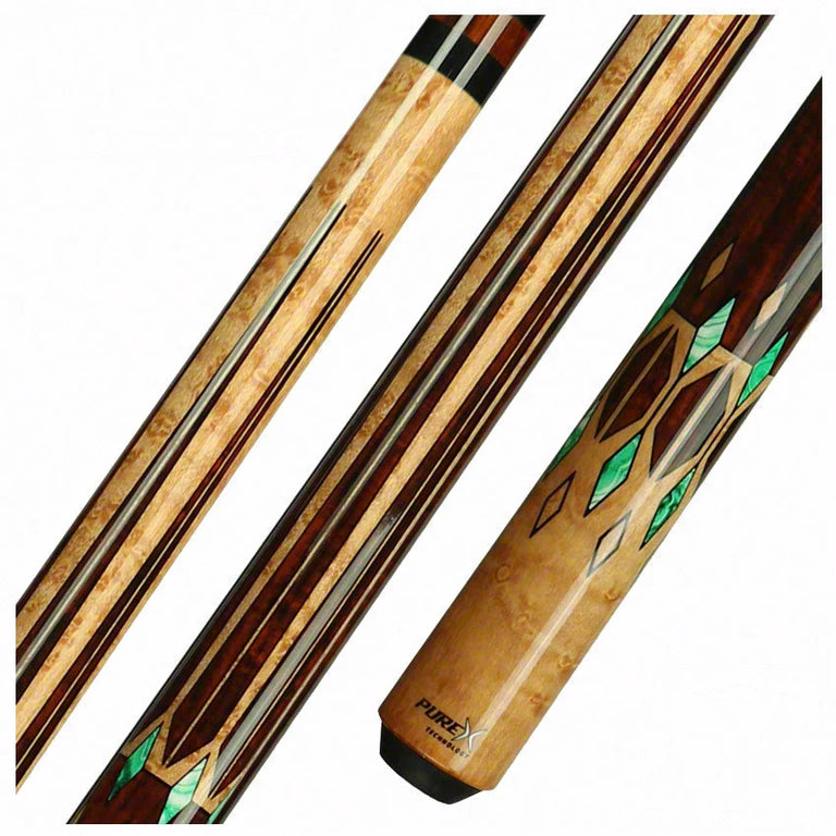 PureX Technology Pool Cue - Golden Birdseye Maple with Cocobolo and Imitation Bone Graphic Decal - HXT72