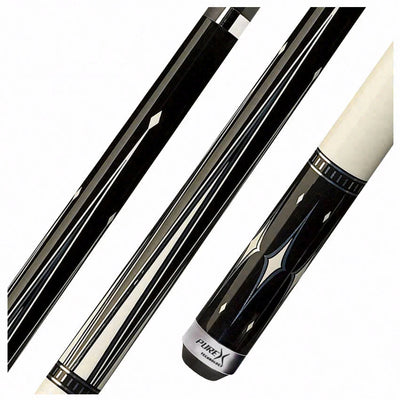 PureX Technology Pool Cue - Stunning Black & White 6 Pt. Design with Silver Accented Graphics - HXT90
