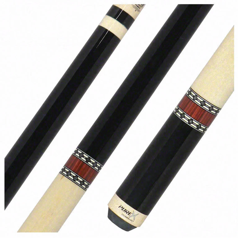 PureX Technology Pool Cue - Midnight Black with Cocobolo, Imitation Bone and Silver Accented Graphic Rings  - HXTC09