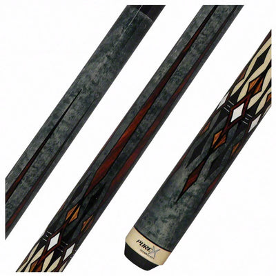 PureX Technology Pool Cue - Grey Stained Birdseye Maple with Cocobolo, Bocote and Imitation Bone Graphics - HXTE11