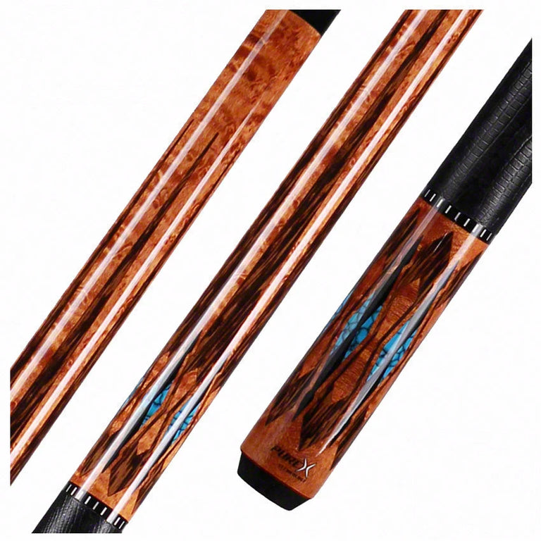 PureX Technology Pool Cue - Antique Birdseye Maple with Black Palm and Blue Recon Graphics - HXTE2