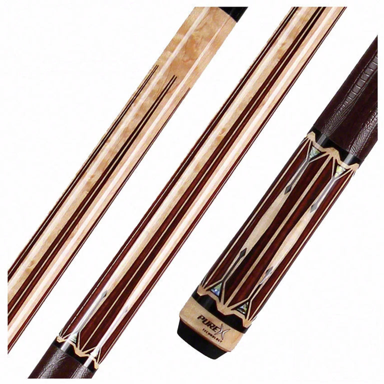 PureX Technology Pool Cue - Natural Birdseye Maple with Cocobolo, Black and Mother of Pearl Graphics - HXTE4