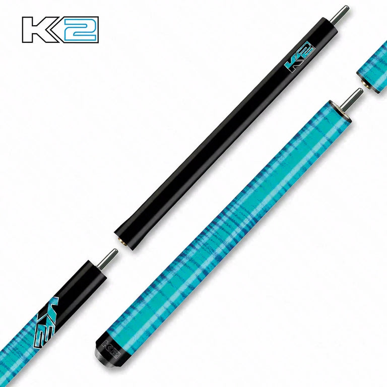 K2 Black and Blue Curly Maple 6 in 1 No Wrap Break/Jump Pool Cue