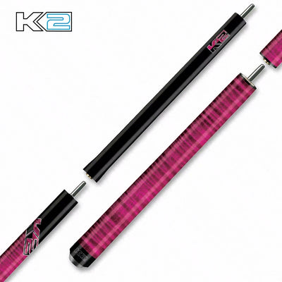 K2 Black Pink with Curly Maple 6 in 1 No Wrap Break/Jump Pool Cue