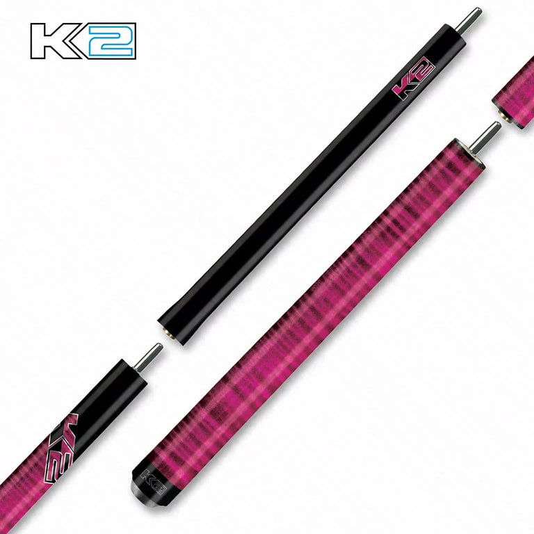 K2 Black Pink with Curly Maple 6 in 1 No Wrap Break/Jump Pool Cue