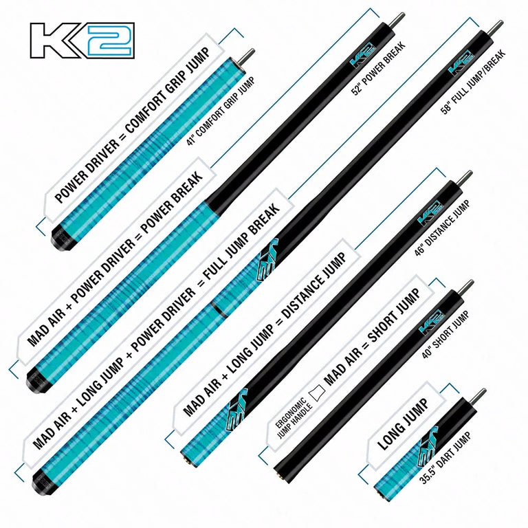 K2 Black with Purple Curly Maple 6 in 1 No Wrap Break/Jump Pool Cue