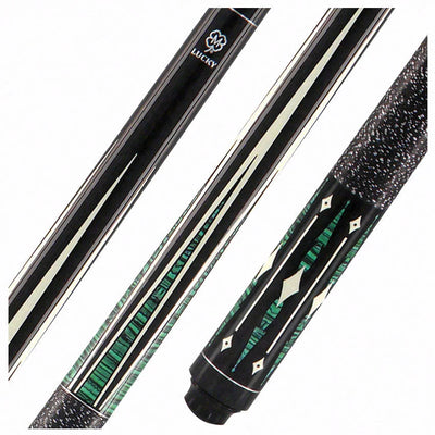Lucky Black and Green Graphic Pool Cue with Linen Wrap - L28