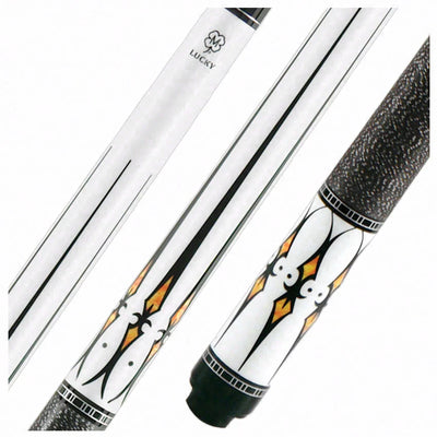 Lucky White with Black and Orange Points Graphic Pool Cue with Linen Wrap - L40