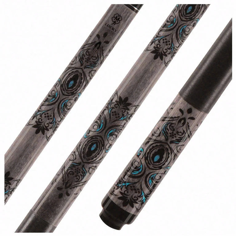 Lucky Gray Maple with Black/Turquoise Graphic Pool Cue with Linen Wrap - L51