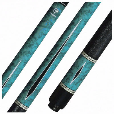 Lucky Blue Burl with Black Points Graphic Pool Cue with Coated Leatherette Wrap - L55