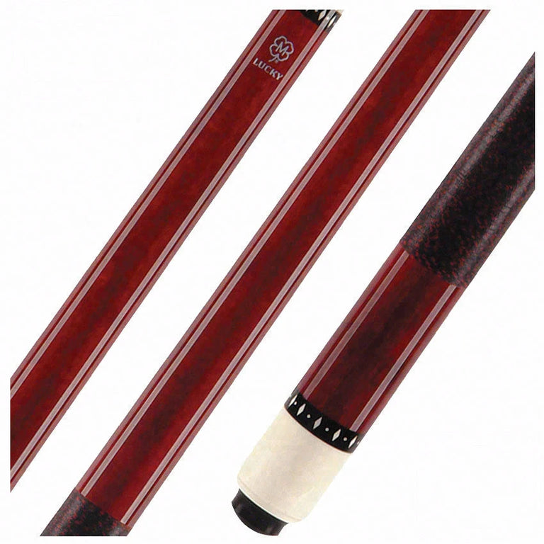 Lucky Red Stained Maple Pool Cue with Linen Wrap - L06