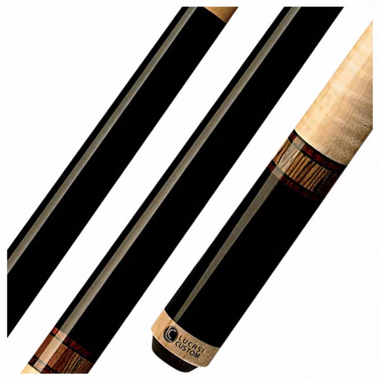 Lucasi  Zero Flexpoint Midnight Black Cocobolo with Bocote Rings and Wrapless Curly Maple Pool Cue - LZC12