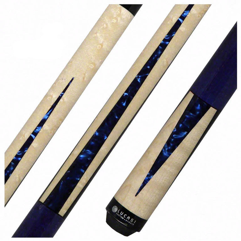 Lucasi Zero Flexpoint Natural Birdseye Maple with Blue Luster Inlays and Blue Birdseye Wrapless Pool Cue - LZC16