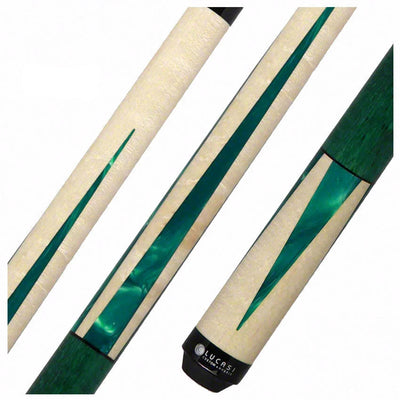 Lucasi  Zero Flexpoint Natural Birdseye Maple with Majestic Emerald Inlays and Green Birdseye Wrapless Pool Cue - LZC18