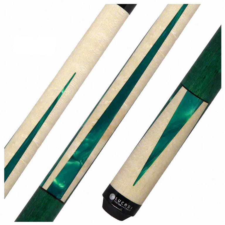 Lucasi  Zero Flexpoint Natural Birdseye Maple with Majestic Emerald Inlays and Green Birdseye Wrapless Pool Cue - LZC18