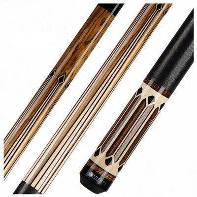 Lucasi Zero Flexpoint Bocote with Black/Natural Curly Maple Inlays and Solid Black Linen Wrap Pool Cue - LZC35