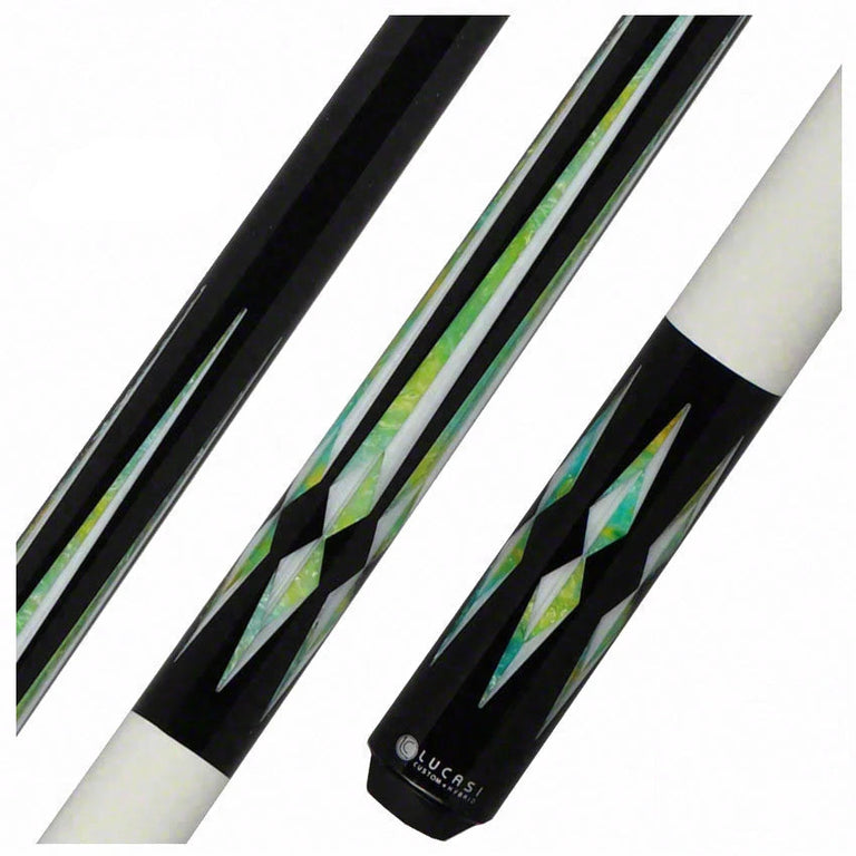 Lucasi Zero Flexpoint Midnight Black with Silk White Inlays and Imtitation Bone Wrapless Pool Cue - LZC48