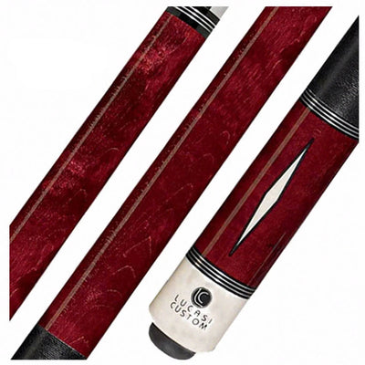 Lucasi  Zero Flexpoint Venetian Red Stained Birdseye Maple with Imtitation Bone Inlays and Black Linen Wrap Pool Cue - LZD1