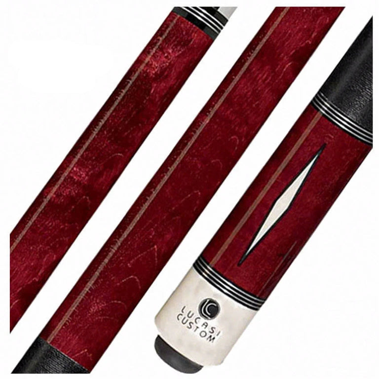 Lucasi  Zero Flexpoint Venetian Red Stained Birdseye Maple with Imtitation Bone Inlays and Black Linen Wrap Pool Cue - LZD1
