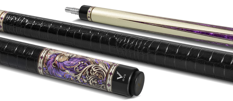 EVO Beast Amethyst Lion Leather Wrap Pool Cue