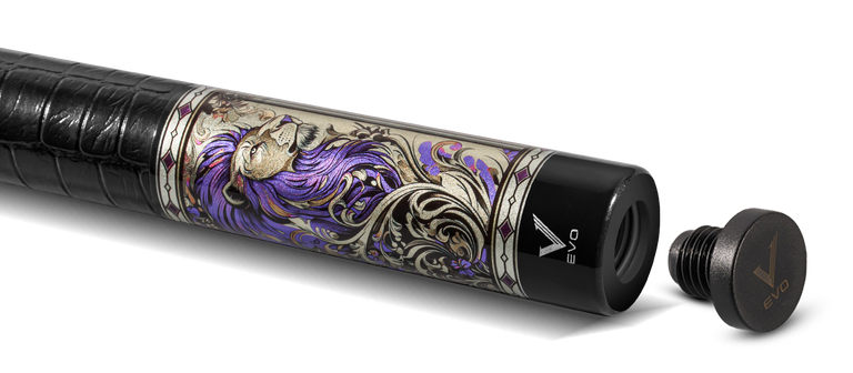 EVO Beast Amethyst Lion Leather Wrap Pool Cue