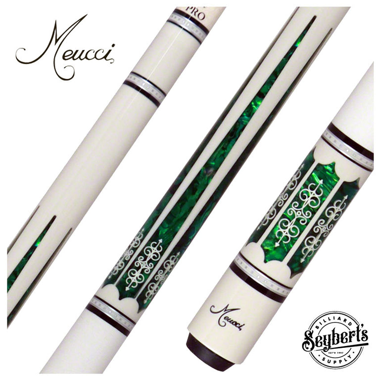 Meucci 21st Century #3 Cue - White - Green Pearl - White Wrap - Pro Shaft