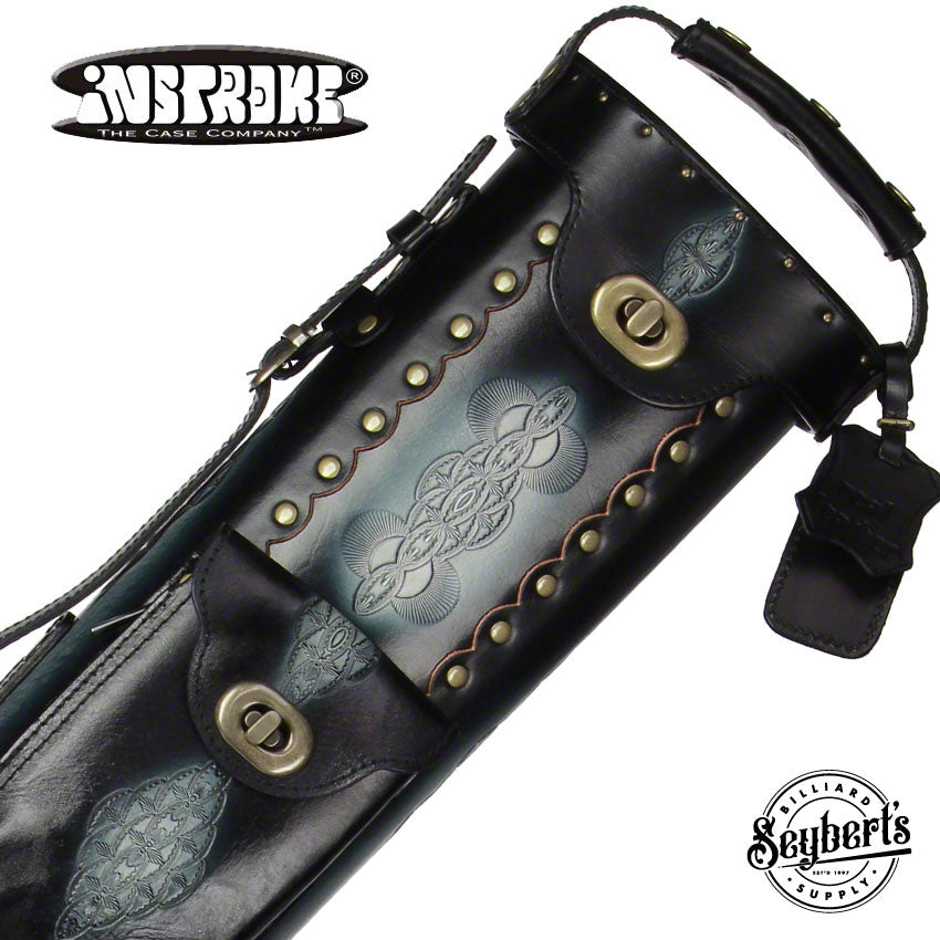 Instroke Pool Cue Cases - D03 Saddle Black Leather Instroke Case