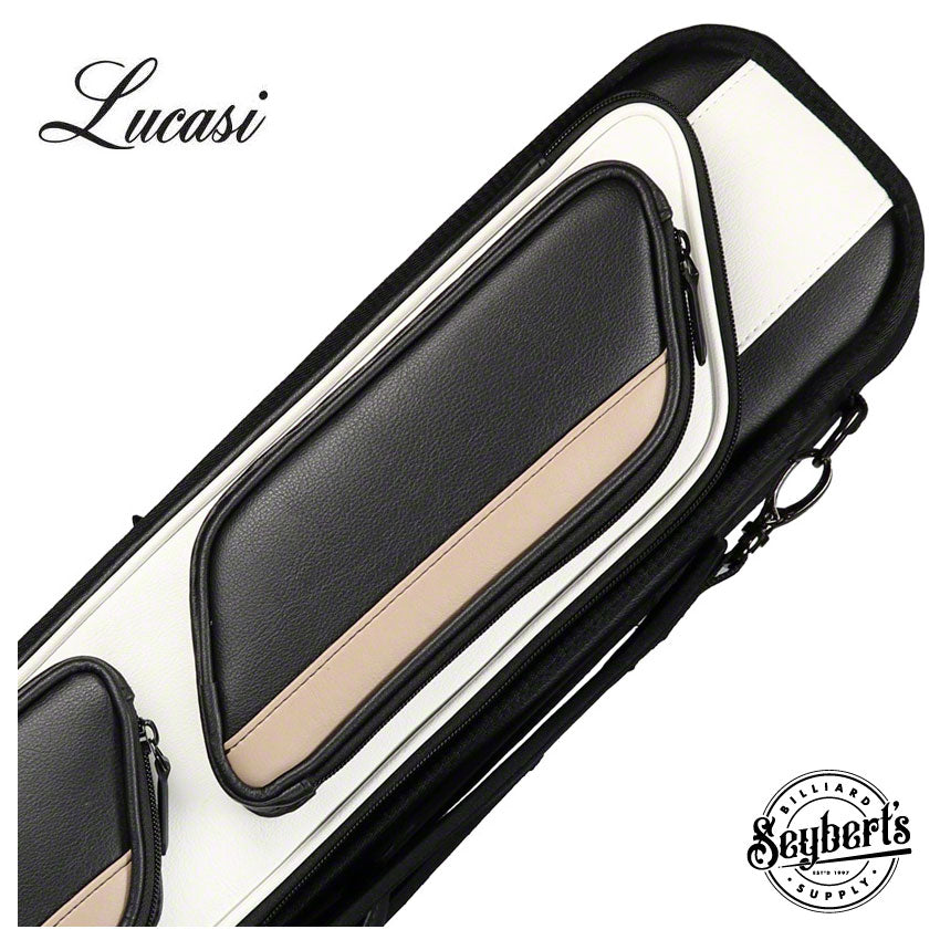 Lucasi White Black Pool Cue Case - Lucasi Soft 4x8 Cue Case