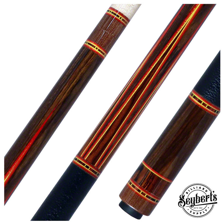 Pierce Custom Red Cocobolo 6 point Pool Cue with Leather Wrap